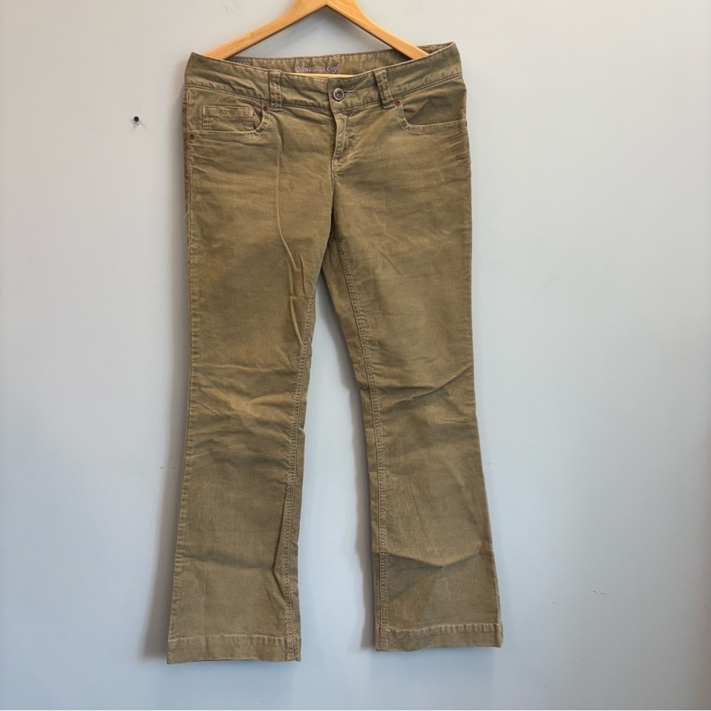 American Eagle Outfitters Corduroy Flare Stretch Pants size‎ 8 Beige Tan Pink